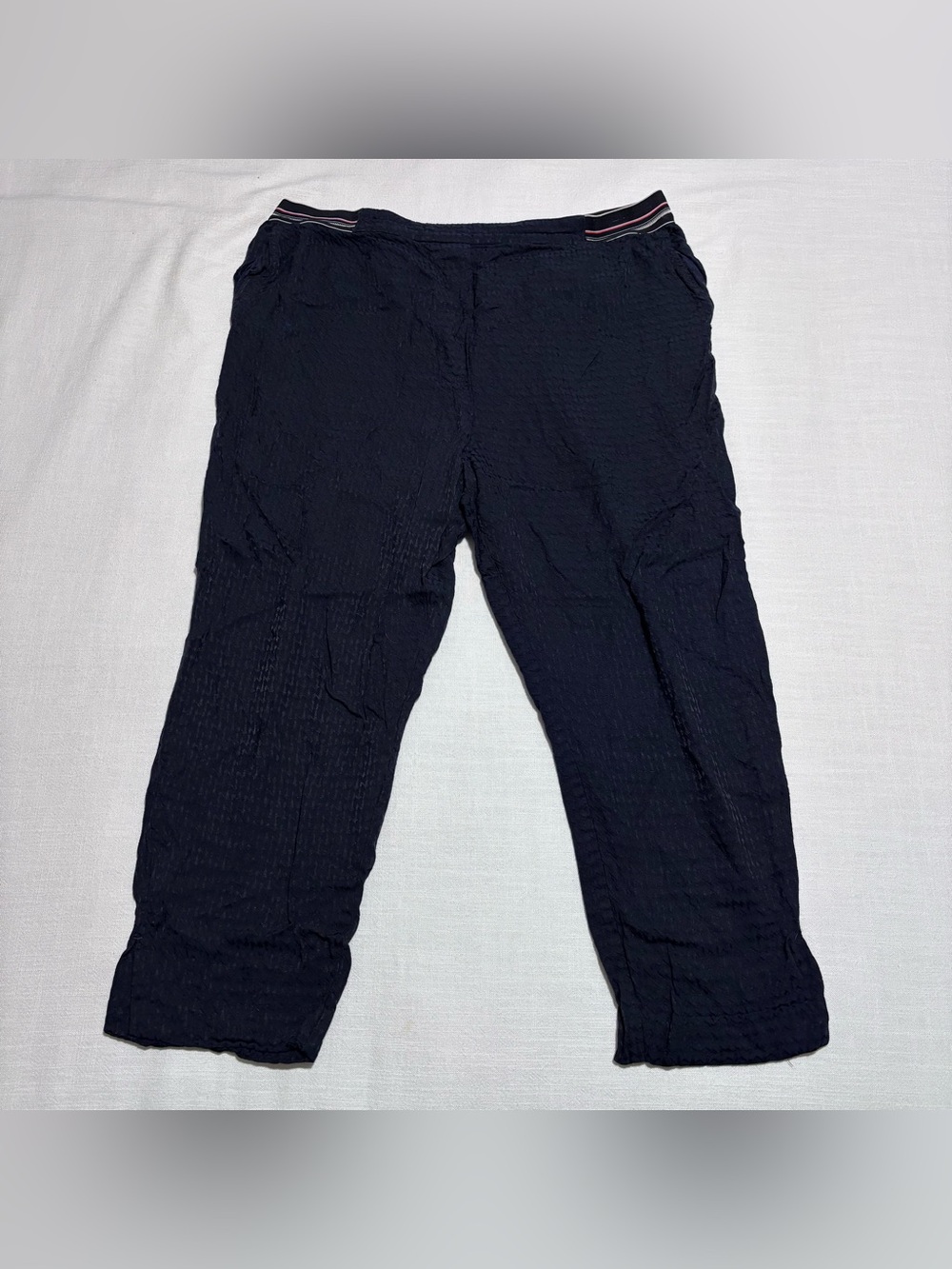 Anthropologie Navy Essential Pull On Trouser | Elastic Striped Waistband | XL
